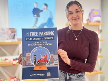 Clarke's Sales Assistant in support of the Saturday Free Parking in Sleaford