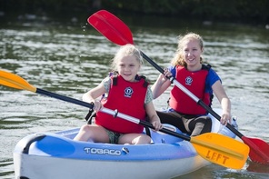 2 girls in a canoe
