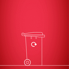 An animated gif of a recycling bin surrounded by hearts