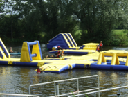 An inflatable activity course on water