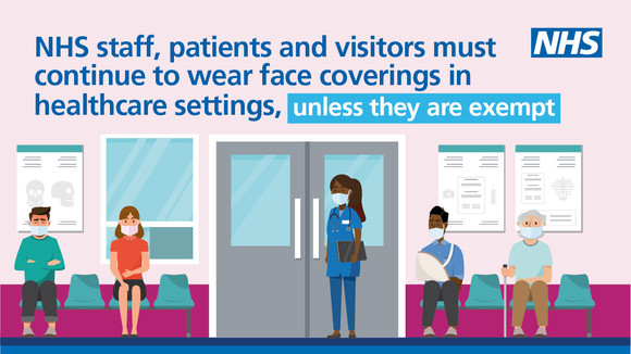 Continue to wear a face covering in healthcare settings