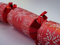 Close up a red and silver Christmas cracker