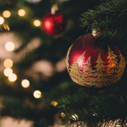 Christmas tree with red bauble on it