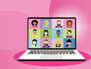 Cartoon faces on a laptop screen