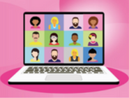 Cartoon faces on a laptop screen