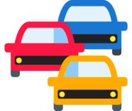 Three different coloured cars