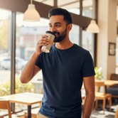 Man drinking coffee from a reusable cup
