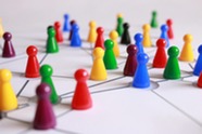 Colourful games pieces representing a network