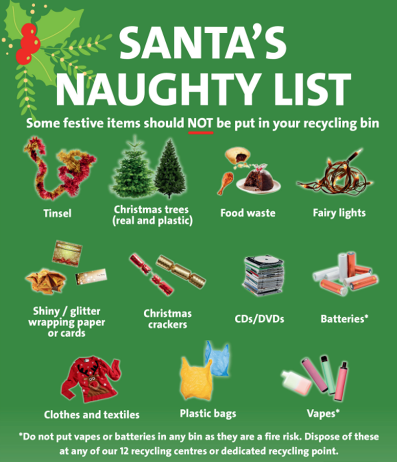Santa's naughty ist - a reminder of those festive items that cannot be recycled.