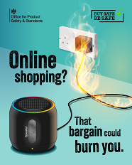 Shopping online? That bargain could burn you. Accompanying photo shows an electrical item catching fire.