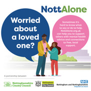 NottAlone graphic featuring two people having a conversation about starting a conversation mental health.