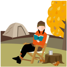 Graphic of woman reading outdoors in a forest