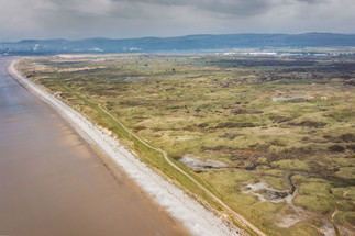 Aerial view of Kenfig National Nature Reserve.
