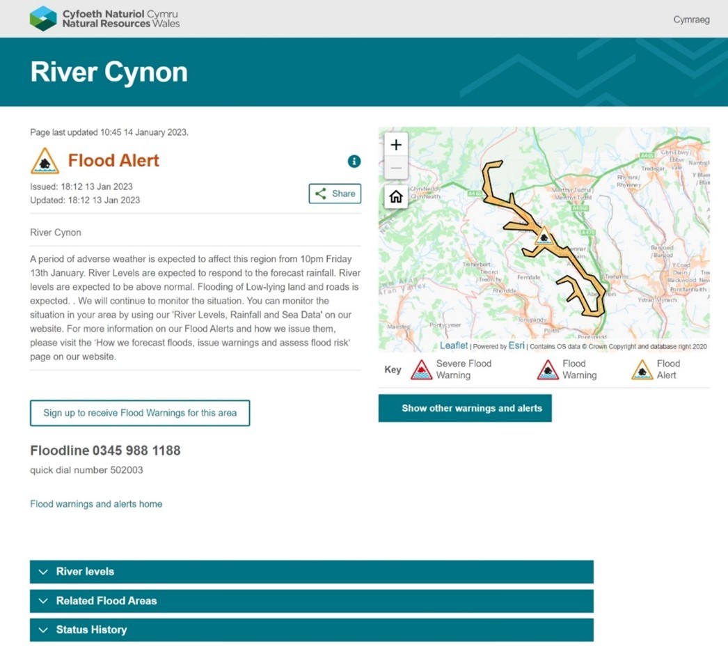 Example only - River Cynon Flood Alert