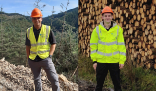 Two young men out on work experience with NRW out in the field