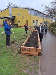 Brynteg Comprehensive pupils develop their school grounds and create raised beds