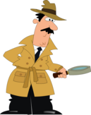 A cartoon detective looks for clues