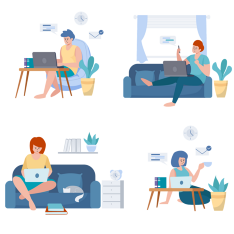 Graphics of people listening to a webinar