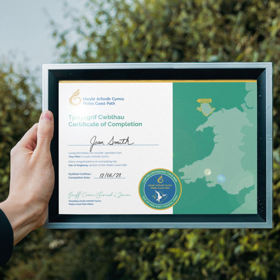 commemorative certificate for walking the Wales Coast Path walking route