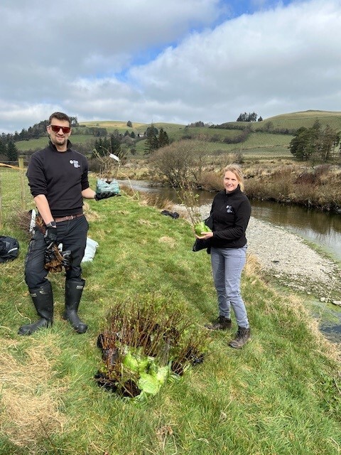 The project team tree planting on the upper Wye in early 2025  