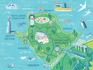 map showing trail of restuarants and walking trails