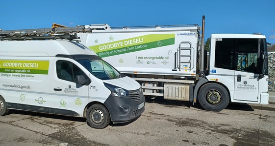 A waste collection vehicle powered by HVO and a council electric van