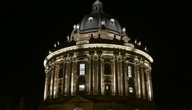 Radcliffe Camera lit up at night. 