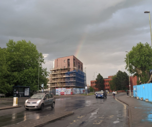 Rainbow over development 