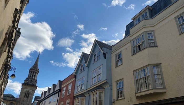 Turl Street with blue skies 
