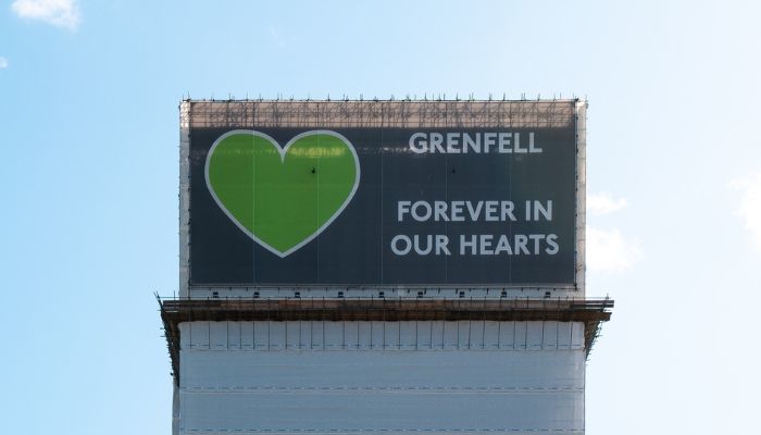 Image of the top of Grenfell tower. 