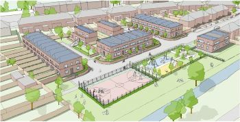 Artist's impression of a development of proposed new affordable homes in Bertie Place 