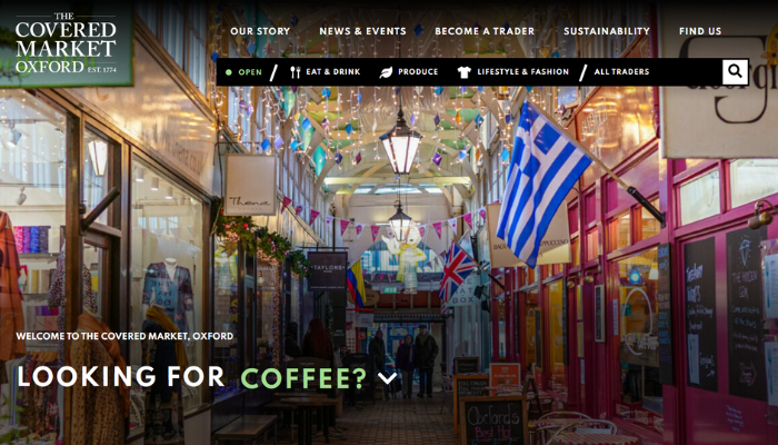 Screenshot of the Covered Market's new website 