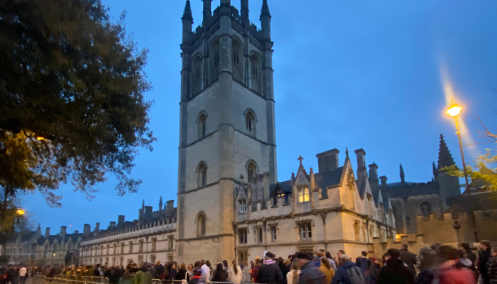 Magdalen tower during May Morning festivities 