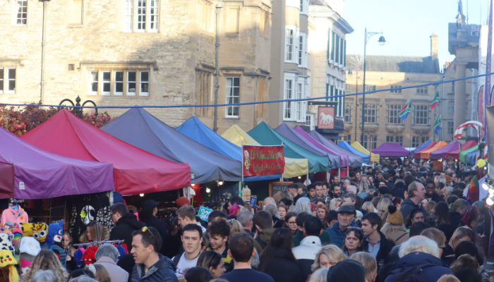 Stalls and people along Broad Street 