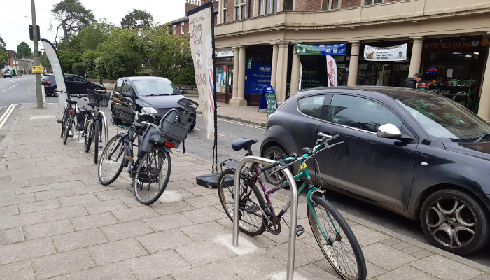 New bike racks with bikes attached