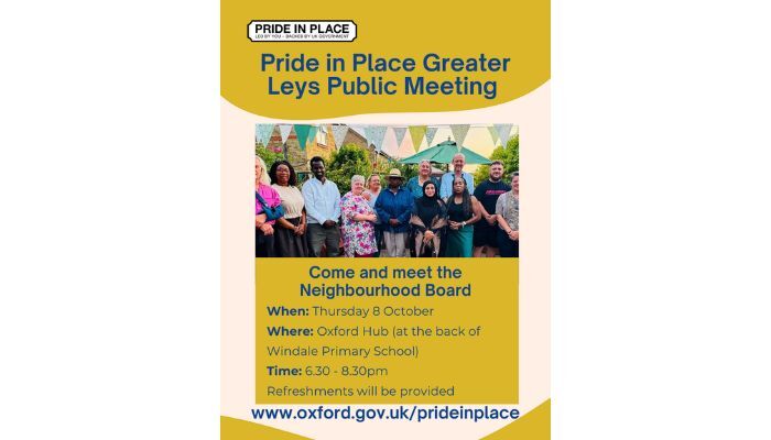A poster for a Pride in Place Board meeting