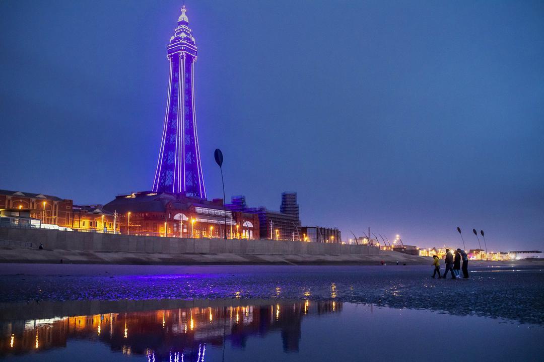 Census purple light u - Blackpool Tower lit up in purple