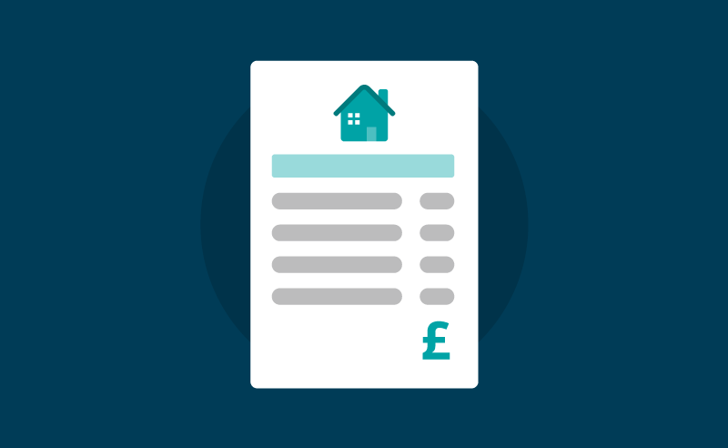 A graphic of a letter with a house and a pound sign, suggesting a housing bill