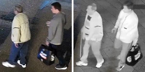 CCTV images in colour and black and white of the two men we wish to identify