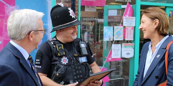 Essex High Sheriff Charles Bishop and his wife Nellie congratulate Special Sergeant Simon Jesse on his devotion to the town