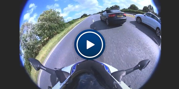 Helmet camera image showing dangerous undertaking manoeuvre