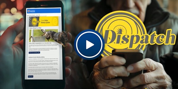 Play Dispatch promotional video on You Tube. Hands on mobile devices looking at an edition of Dispatch