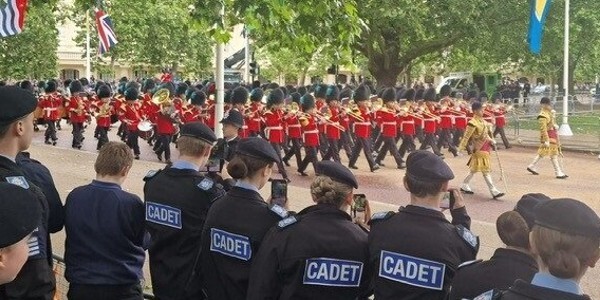 Volunteer Police Cadets watch Trooping of the Colour ceremony