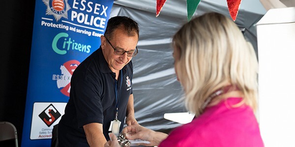 A volunteer talking to a member of the public