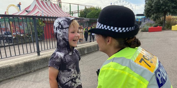 PC Shala laughing with Rhyley in Southend