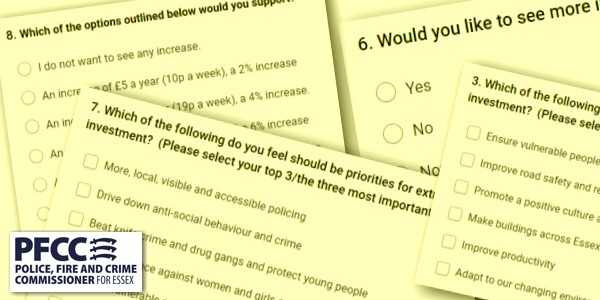 Montage of questions from the survey with the PFCC logo bottom-left corner