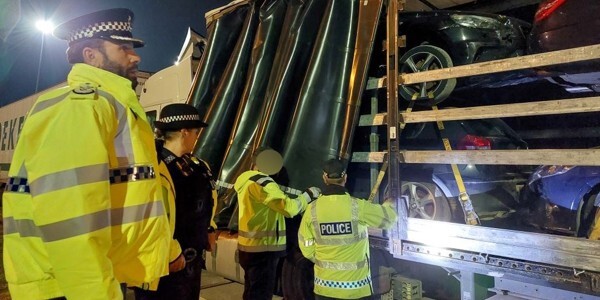 Officers inspecting the contents of a lorry at Harwich International Port