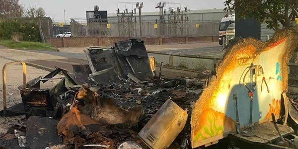 The destroyed burger bar van