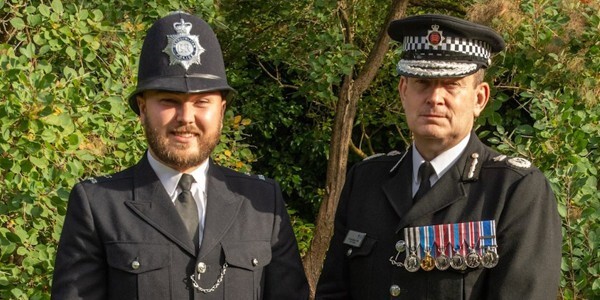 PC Harry Lavell, of the Metropolitan Police, left, with Essex Chief Constable Ben-Julian Harrington