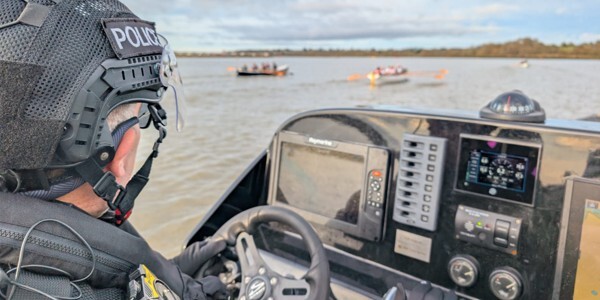 Officer patrolling on a rigid inflatable boat